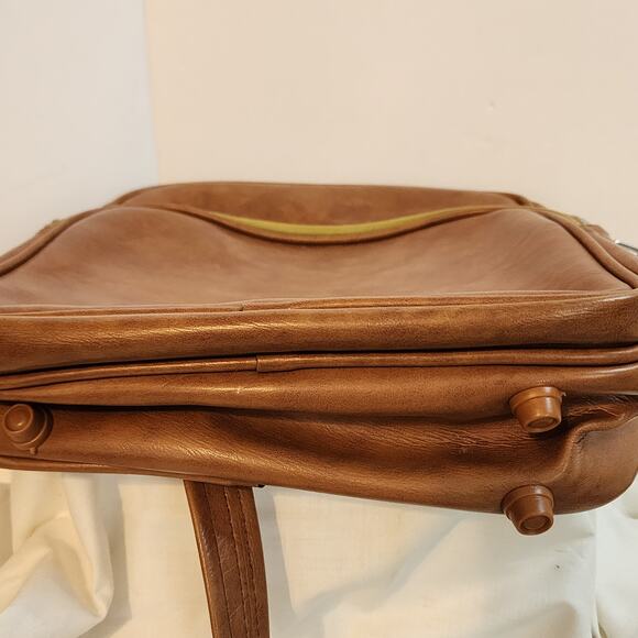 Vtg Airway Faux Leather Travel Shoulder Bag Brown Carry On Retro Luggage Korea - Picture 10 of 10
